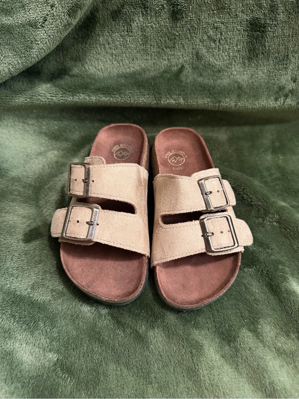 White Mountain Kids Tan Double-Buckle Suede Slide Sandals